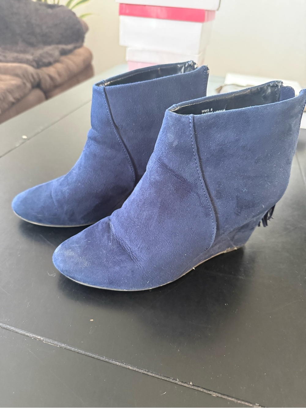 Women's Navy Suede Wedge Ankle Boots - Charming Charlie